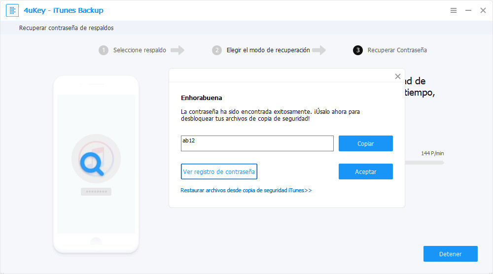 clave respaldo itunes encontrada