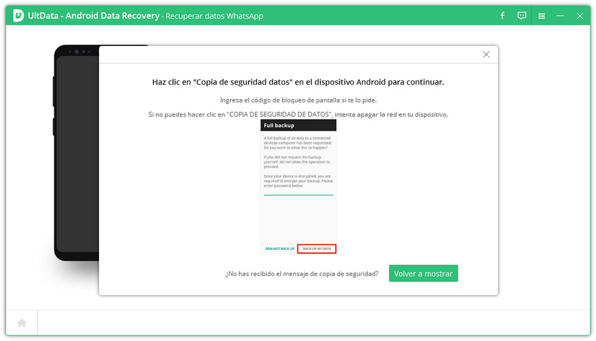 hacer clic en copia de seguridad datos