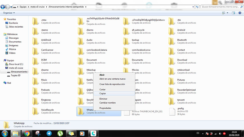 copiar la carpeta de whatsapp en el ordenador