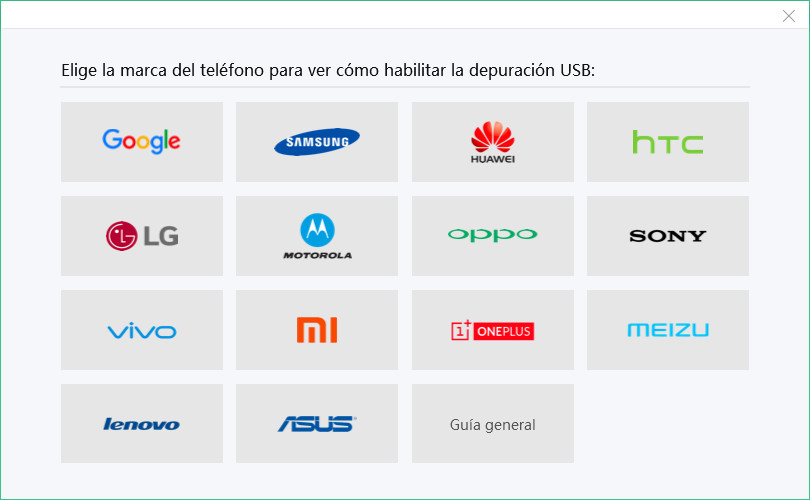 depuración usb de distintos marcas android