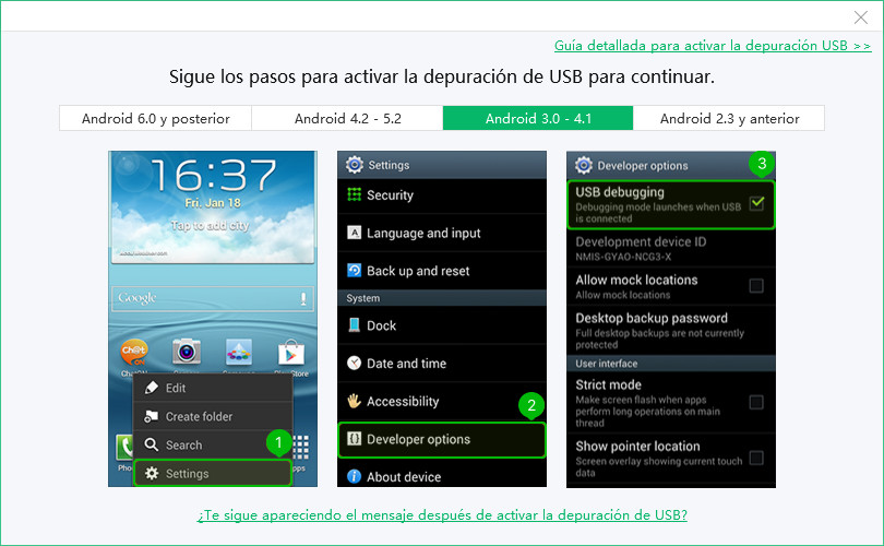 depuración usb android 3.0