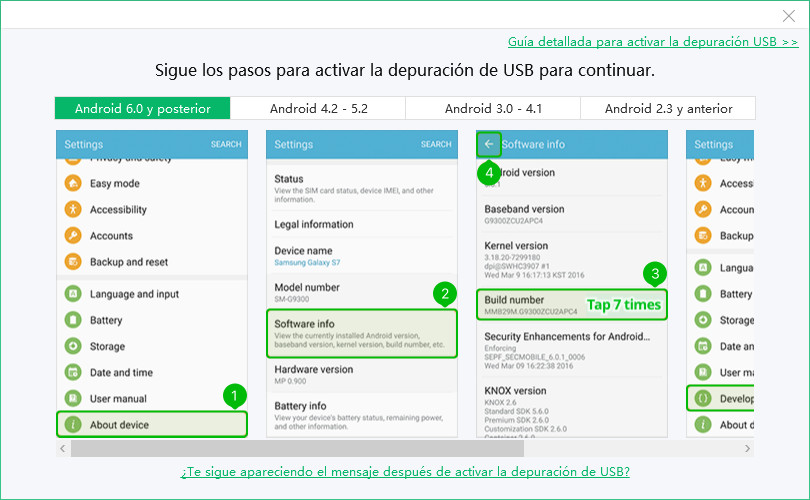 habilitar depuración usb