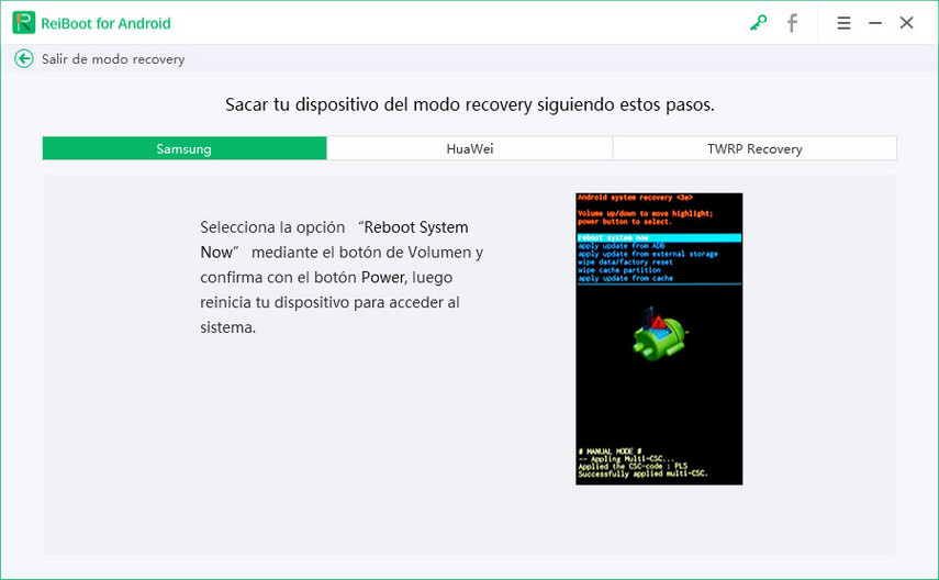 salir modo recovery samsung