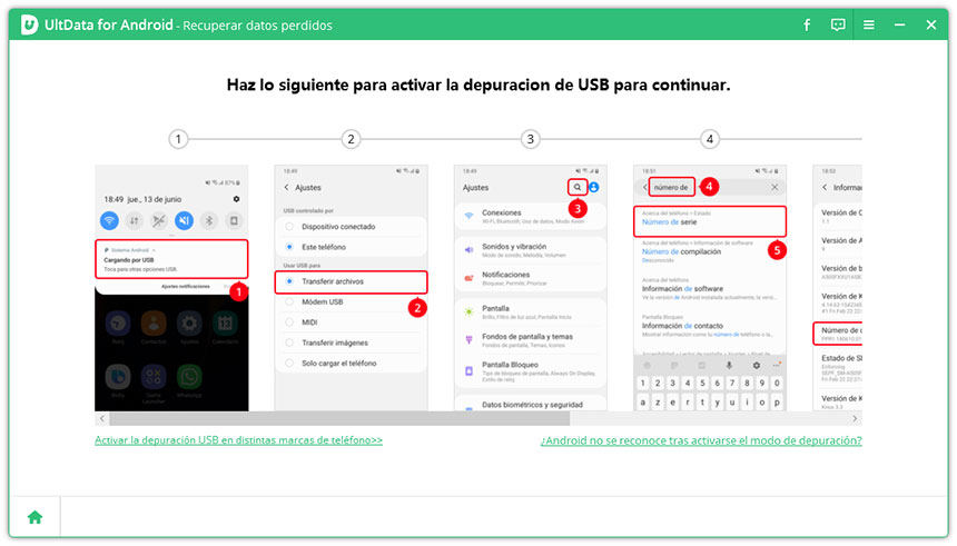 habilitar depuración usb según ultdata android