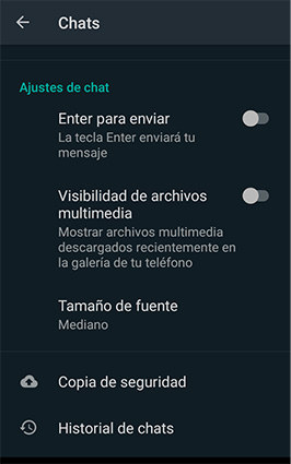 hacer copia de seguridad de chats de conversación