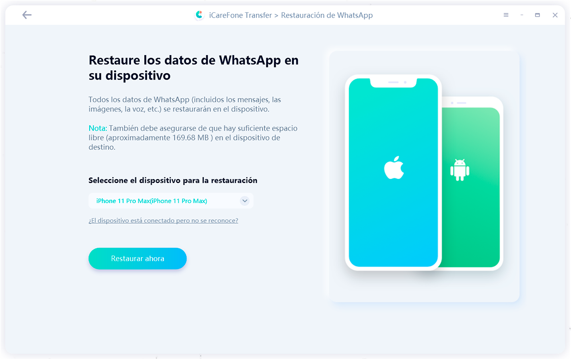 guía de transferencia de icarefone - copia de seguridad de la interfaz de whatsapp