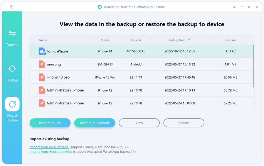 seleccione el archivo de copia de seguridad para restaurar a iPhone - guia